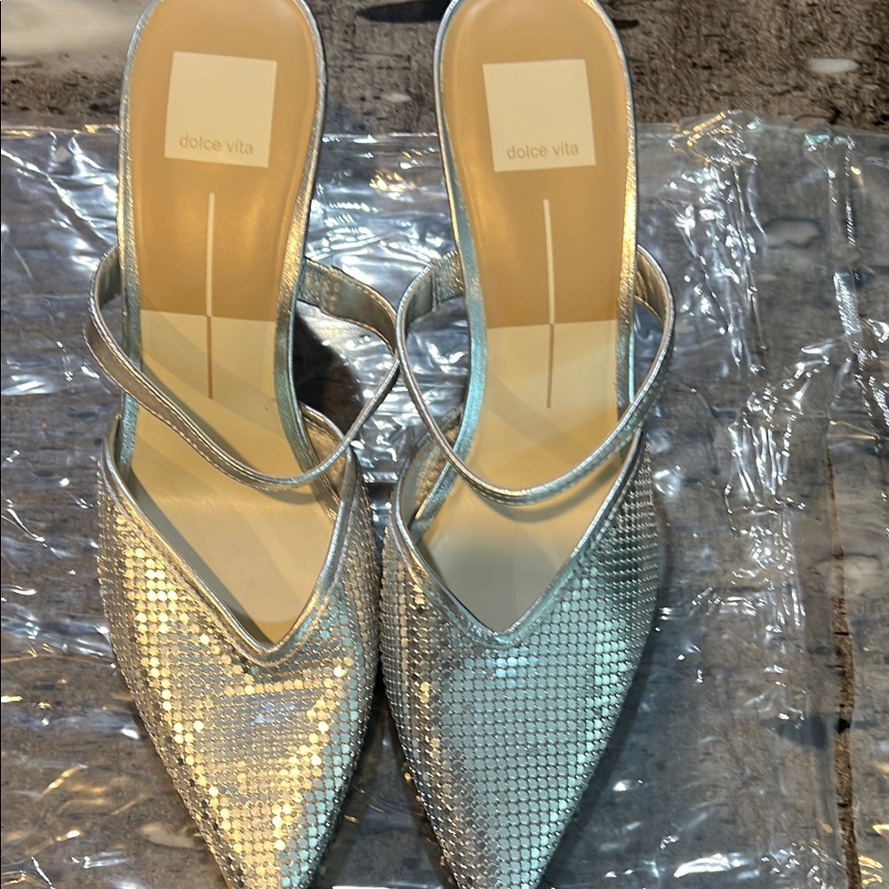 Dolce Vita Kanika Silver Pointed Toe Mule Size 9